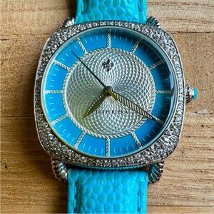 Judith Ripka ladies blue and silver tone stainless steel dress watch NEW BATTERY